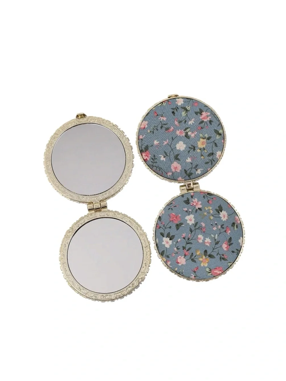 Floral Compact Round Pocket Mirror - Pink, Black, Blue, or White